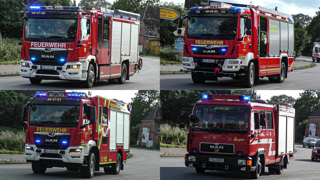 [Explosion bei Pflanzenhändler!] Einsatzfahrten Freiwillige Feuerwehren + JUH Kreis RD-Eckernförde!