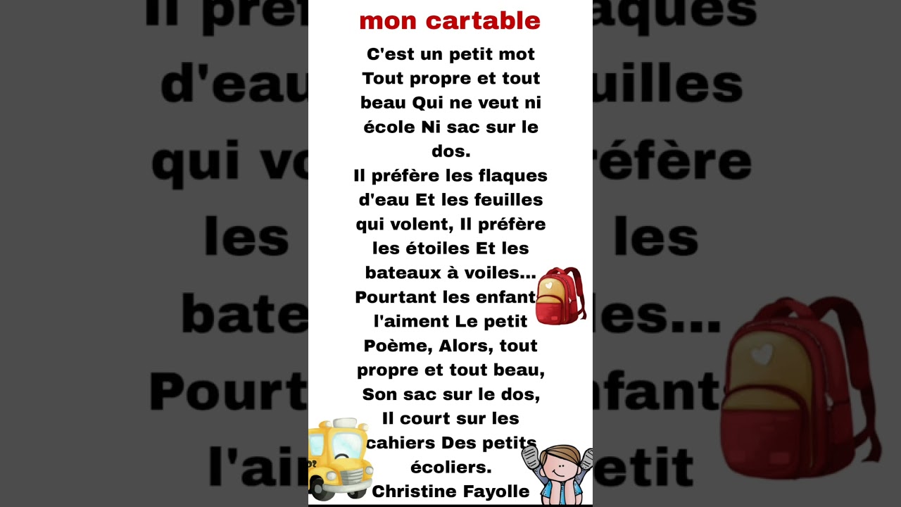Je Voulais Dans Mon Cartable Poesie
