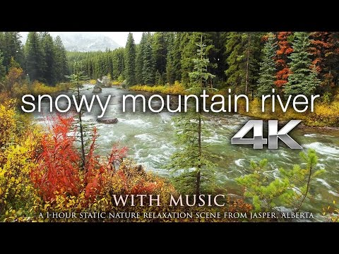 4K Screensaver: Snowy Fall River + Music | Nature Relaxation Static Video 1HR