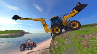 JCB and Dumper Accident River Pulling Out Red Tractor | Massey Ferguson Tractor | JCB Video