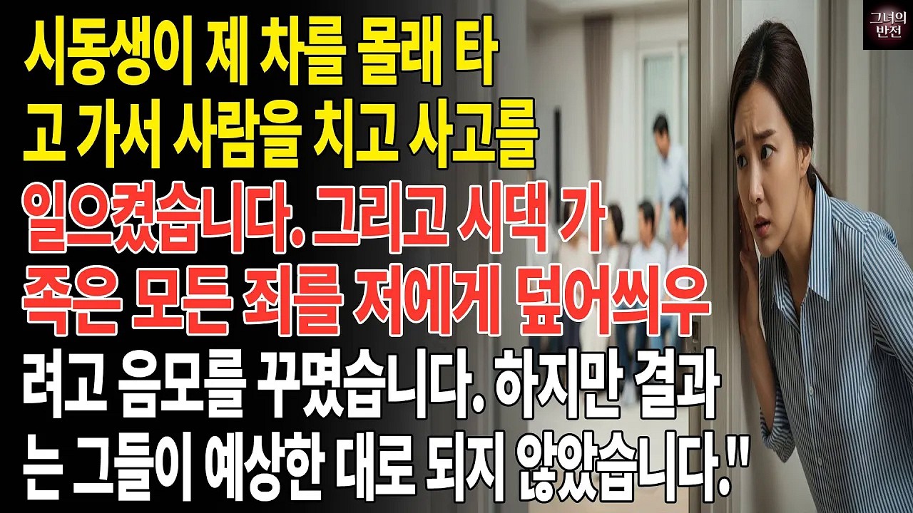 시동생이 제 차를 몰래 타고 가서 사람을 치고 사고를 일으켰습니다  그리고 시댁 가족은 모든 죄를 저에게 덮어씌우려고 음모를 꾸몄습니다