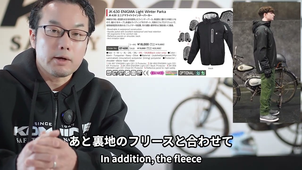 JK-630 瞬間硬化薄型 CE level1プロテクター ENIGMA Lightを標準フル