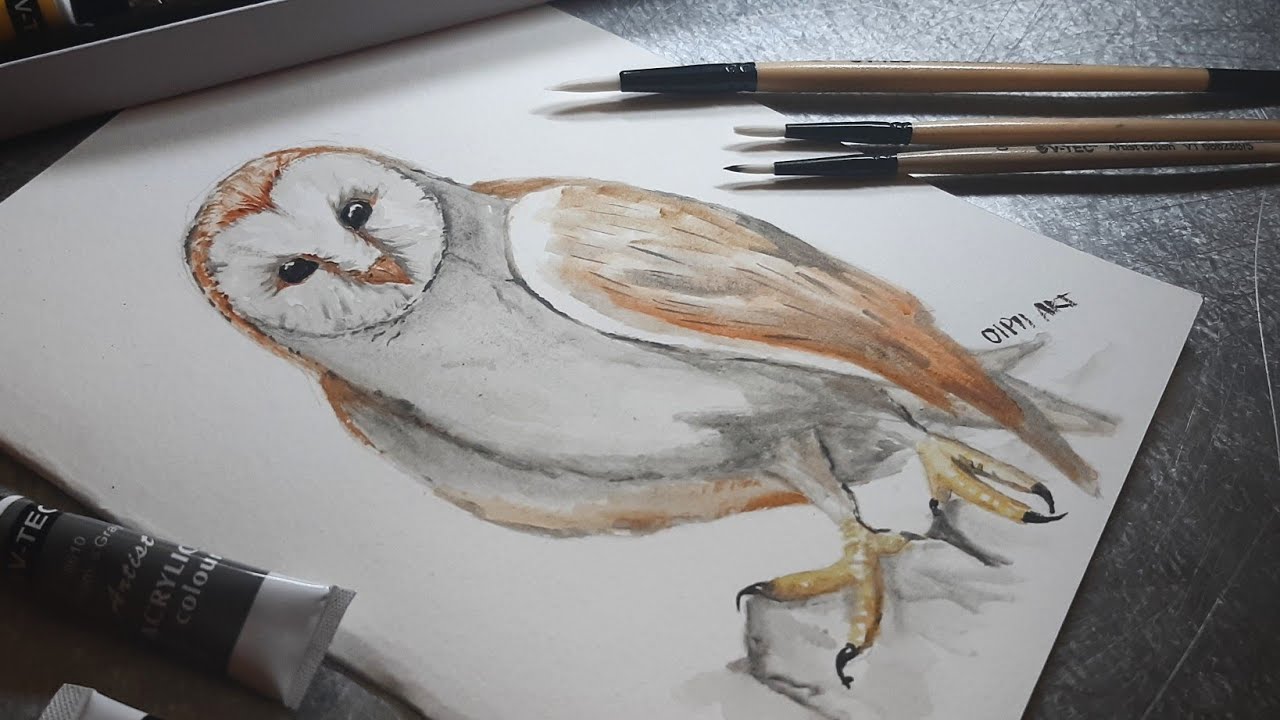 Easy watercolour painting DIY owl melukis burung hantu 