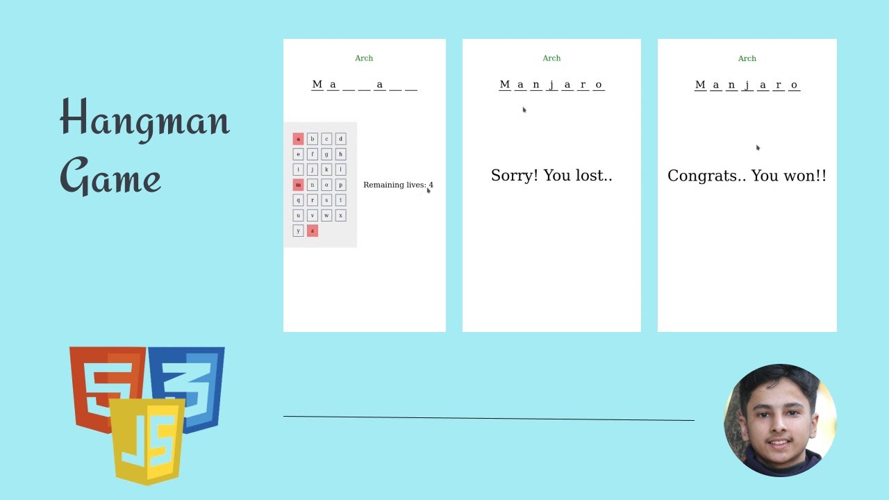 Build a hangman game using JS | Web Development 14 - YouTube