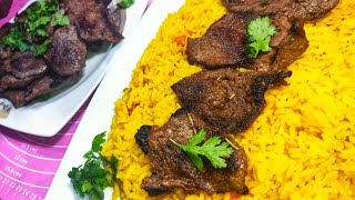 رز بخاري مع احلي لحمه مشويه