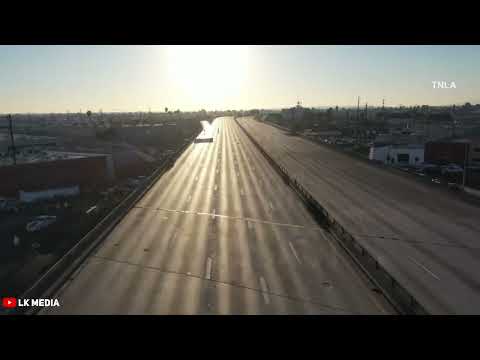 Drone Video of LAs 10 Freeway Complete Shutdown After Large Fire