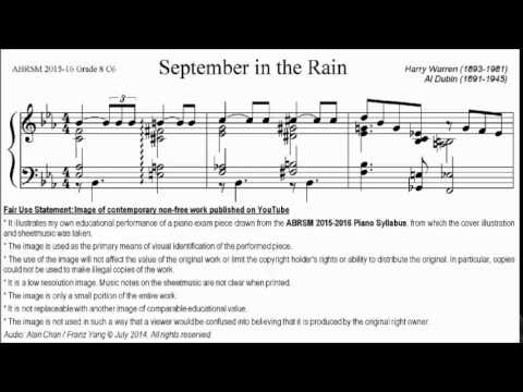 abrsm piano 2015 2016 grade 8 c 6 c6 warren and dubin september in september in the rain sheet music