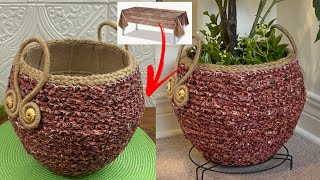 Diy Plantar Basket/ Diy Rope Basket/ Recycling Tablecloth/ Home Decor Diy/ سبت يدوي من اعادة التدوير