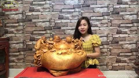 TƯỢNG GỖ DI LẶC TAM TIỂU NGỒI BAO TIỀN GỖ NU HƯƠNG ĐỤC KĨ ĐĂNG CẤP- XƯỞNG TƯỢNG GỖ