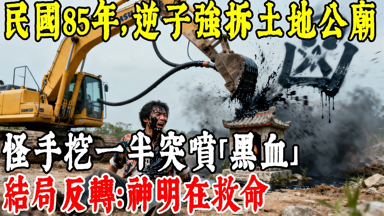 民国85年，逆子為還賭債強拆土地公廟，怪手挖到一半突噴「黑血」，當晚夢見白鬍子老伯。簽約那一刻警察破門！原來神明是在救他一命…#情感#民間故事#真實故事#中老年生活 #台灣