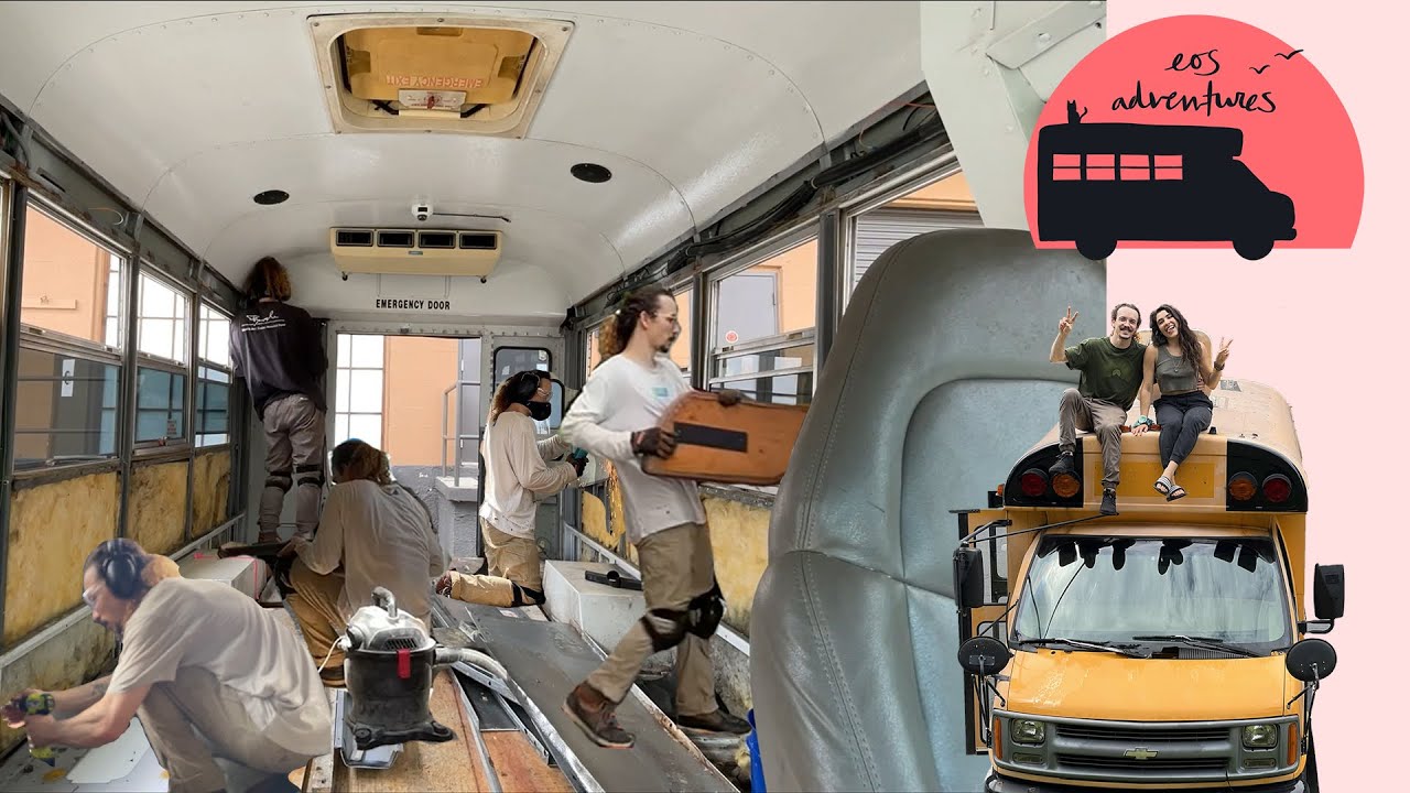 Grinding, drilling, & chiseling RIVETS | Gutting our new School Bus Ep ...