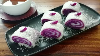 糯唧唧凉糕 Purple sweet potato mochi roll紫薯麻薯卷 Glutinous rice roll cake