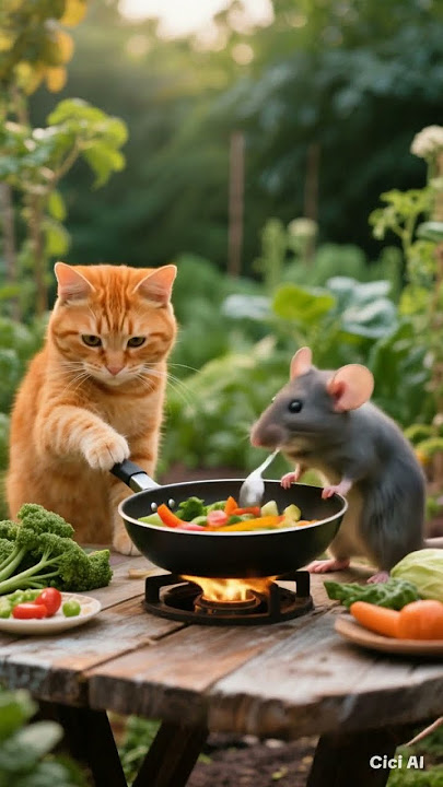 kucing dan tikus kompak sedang memasak #cute #pets #funnycats #kucinglucu #cat #kucing #imut