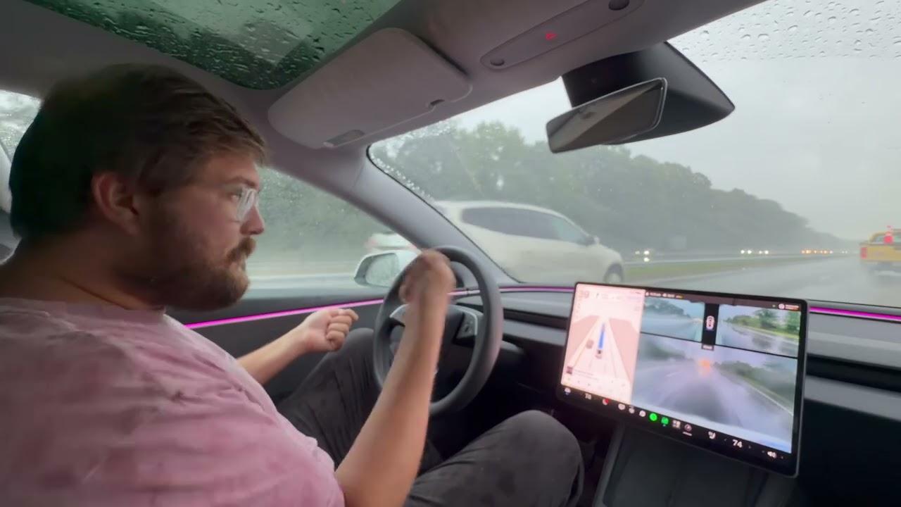 Tesla FSD Camera-Only System Performance in Heavy Rain