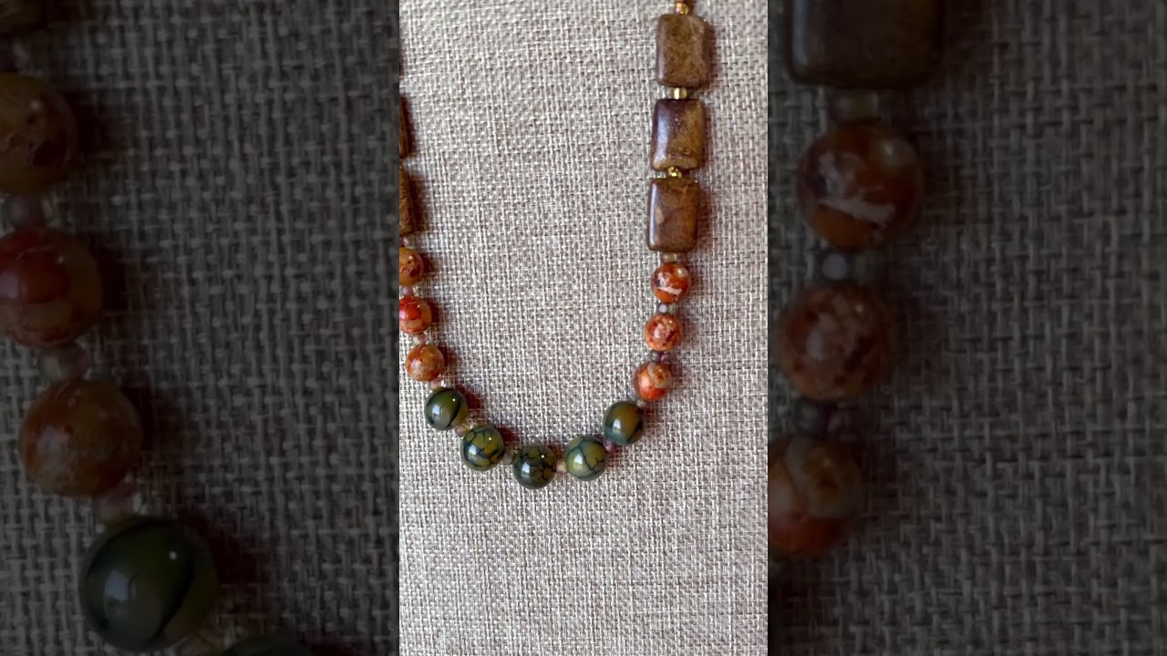 Multi-Gemstone necklace- Dragon Vein Agate, Orange Imperial Jasper & Bronzite 