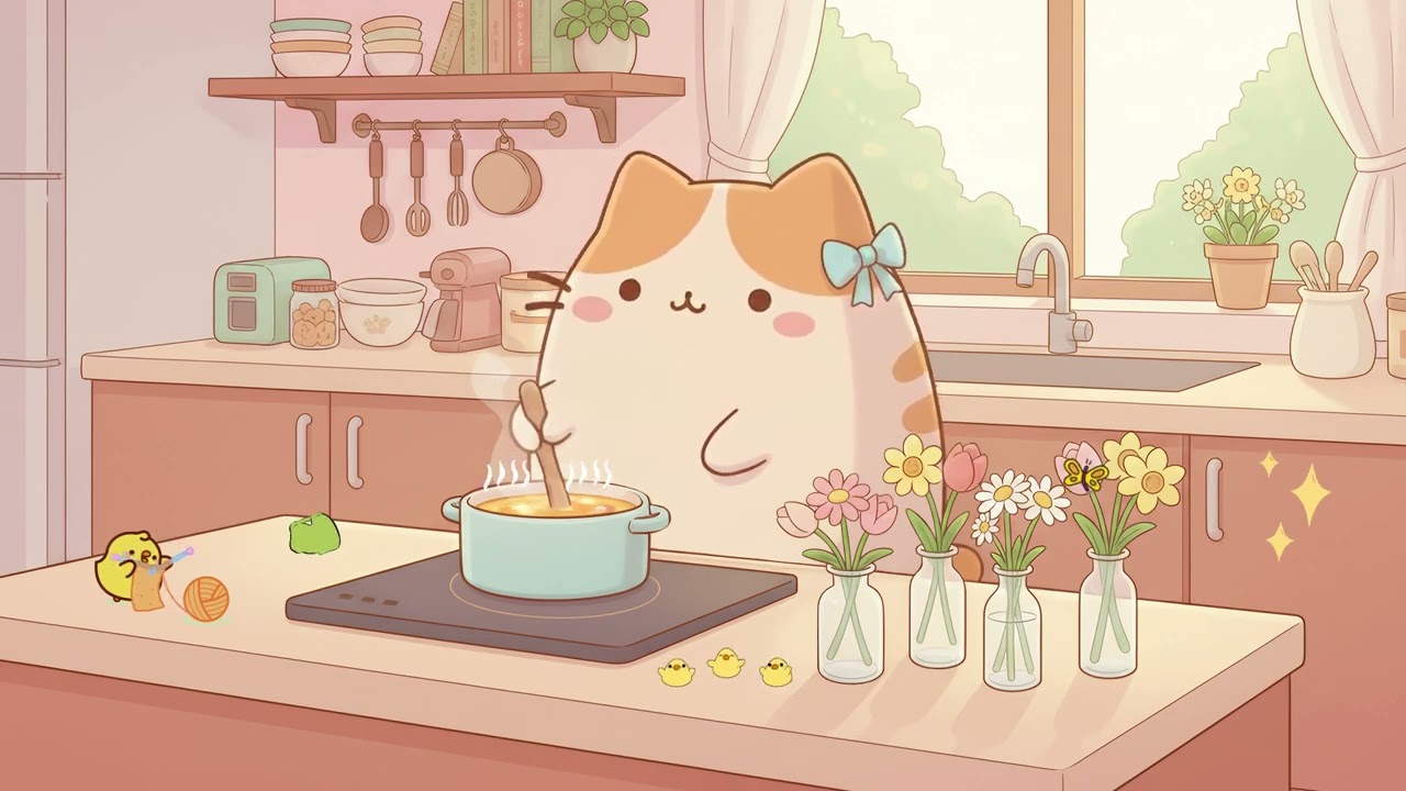 Pusheen's Kitchen Cooking 🍽️ Lofi Chill Mix 🌸 Cozy Beats for Focus & Relaxation