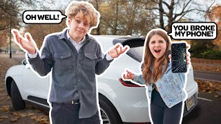 THROWING MY GIRLFRIEND'S PHONE OUT THE CAR WINDOW **PRANK**🚙📱 | Lev Cameron