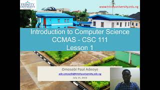 CCMAS CSC 111 Introduction to Computer Science  Lesson 1