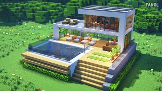 ⚒ Minecraft : How To Build a Modern House With Swimming Pool_마인크래프트 건축 : 수영장이 있는 모던 하우스