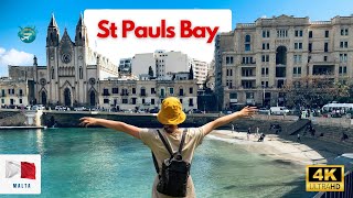 St Paul’s Bay Malta Walking Tour 4K | Promenade Walk & Beaches