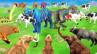 Zombie Tiger vs Dinosaur vs Giant Snake Attack Cow Buffalo Baby Elephant Saved By Woolly Mammoth