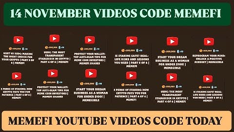 Memefi all video codes today 14 November | Memefi youtube video code I memefi video code today |