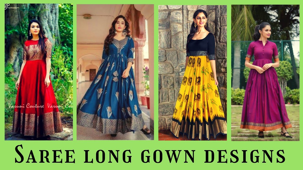 Latest Silk gown design ideas 2022 | Saree pattern long gown dress design |  Ikkat Long gown designs - YouTube