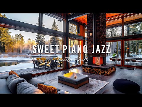 Sweet Piano Jazz Music & Gentle Falling Snow 🎹 Relaxing Coffee Shop To Work And Study