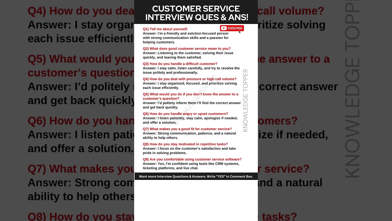 Customer Service Interview Questions And Answers Support