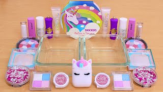 Unicorn Pink Purple Blue Vs Shimmering White - Mixing Makeup Eyeshadow Into Slime Asmr