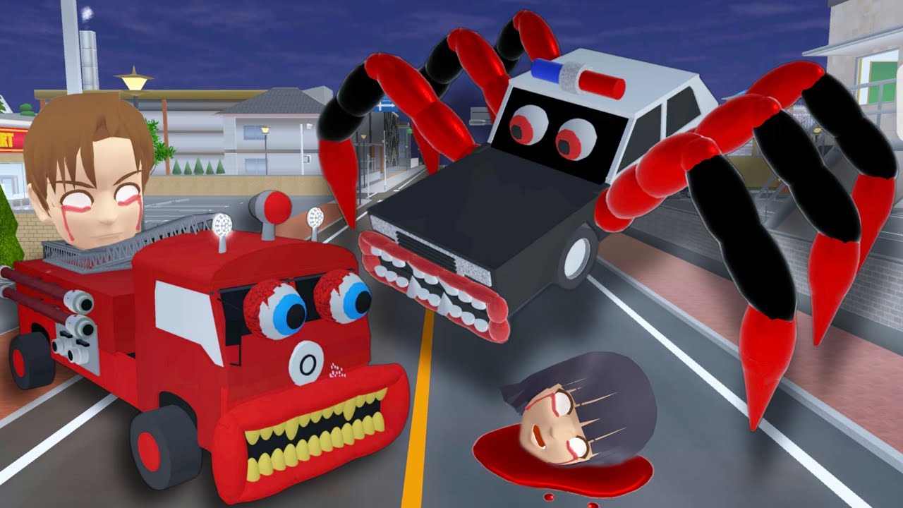 YUTA MIO Police Spider Eater & Fire Engine Exe 😱| Truck Horror Sakura School Simulator
