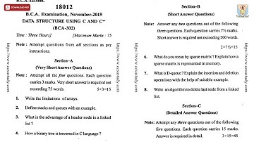 BCA 3RD SEM DATA STRUCTURE USING C AND CPP NOV 2019 | CCSU
