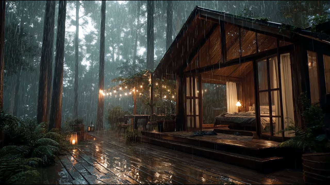 🌧️ Gentle Rain on a Cozy Cabin Roof in the Woods | Deep Sleep ...