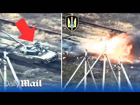 Russian tank explodes after being hit by Ukraine FPV drone in Avdiivka