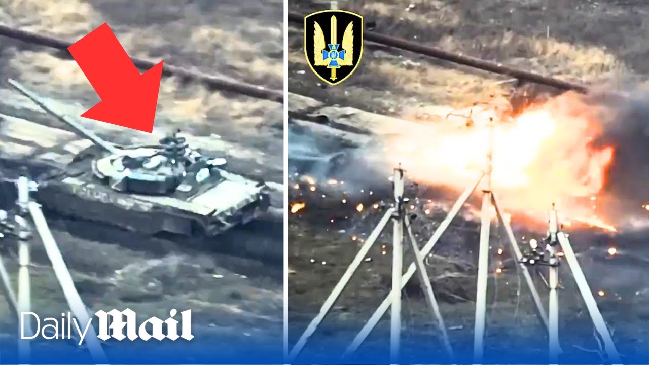 Russian tank explodes after being hit by Ukraine $500 FPV drone in Avdiivka