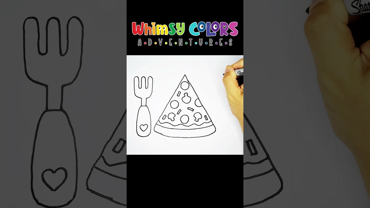 How to draw Pizza with Fork and Knife for Beginners | Step-by-Step Easy Drawing Tutorials