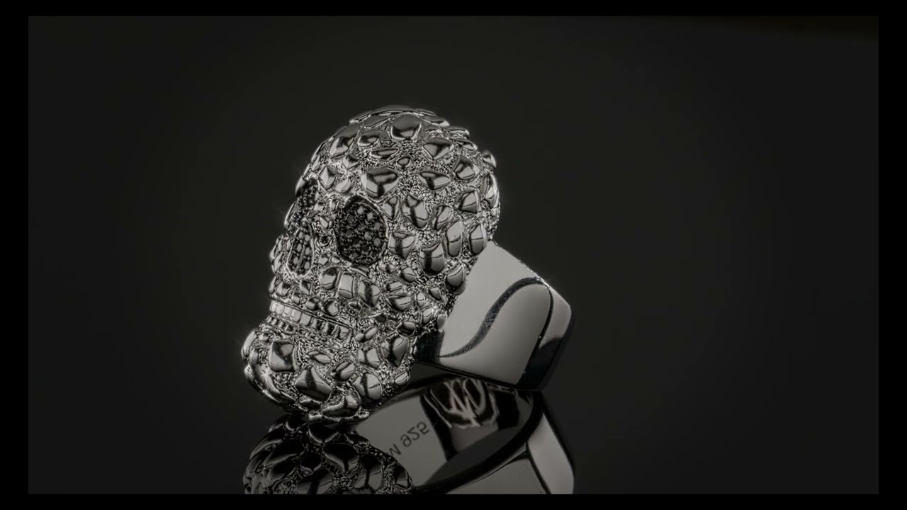 Nugget Death Skull Ring - Mens Real Solid 925 Silver Real Black MOISSANITE