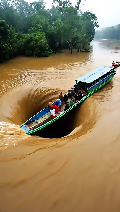 Small Boat Dragged Into a River Whirlpool