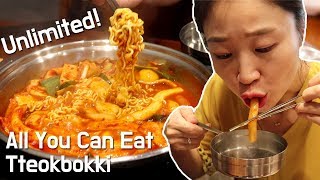 All You Can Eat Unlimited Tteokbokki Buffet in Korea Dookki Vegetarian food Rice cake