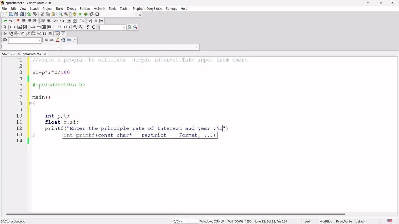 Lec-5 How to calculate simple Interest using c language. #begginers # ...