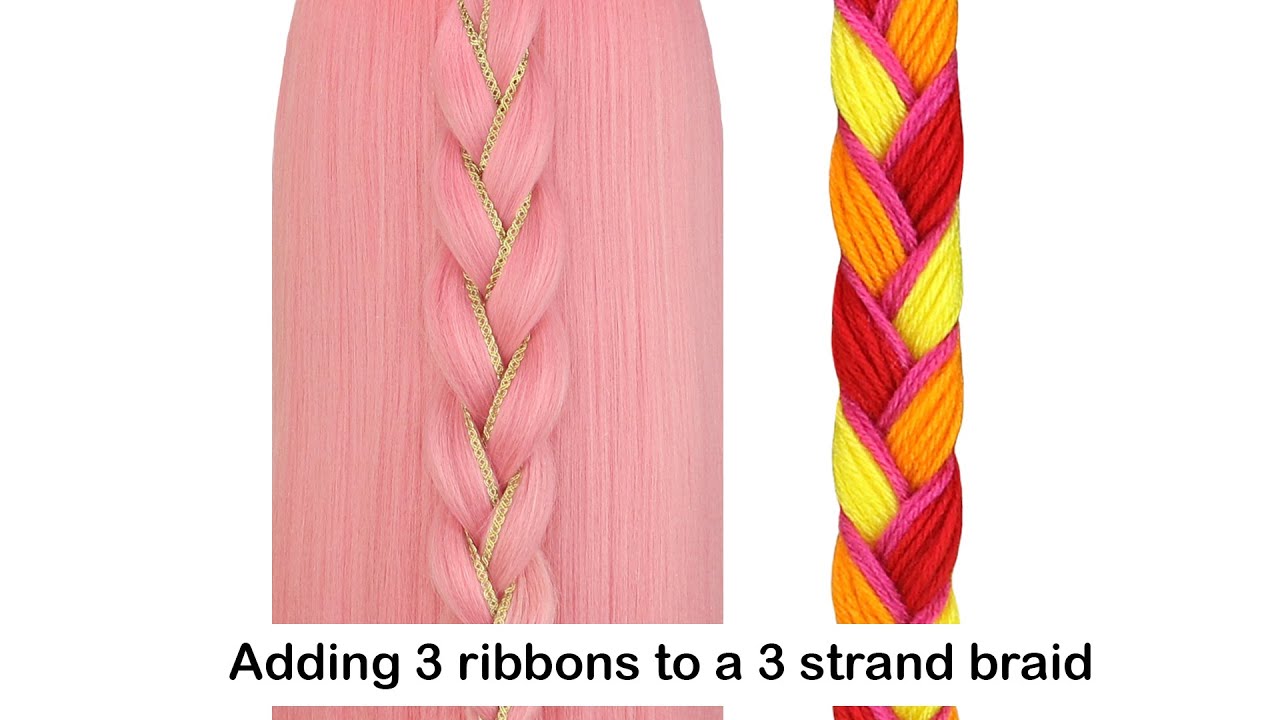 Three Strand Razor Ribbon How to add 3 ribbons to a 3 strand braid - YouTube