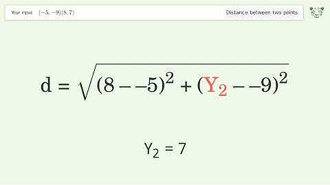 Find the distance between two points p1 (-5,-9) and p2 (8,7): Step-by-Step Video Solution