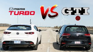 2021 Mazda3 Turbo vs VW Golf GTI DSG Race, which is faster?