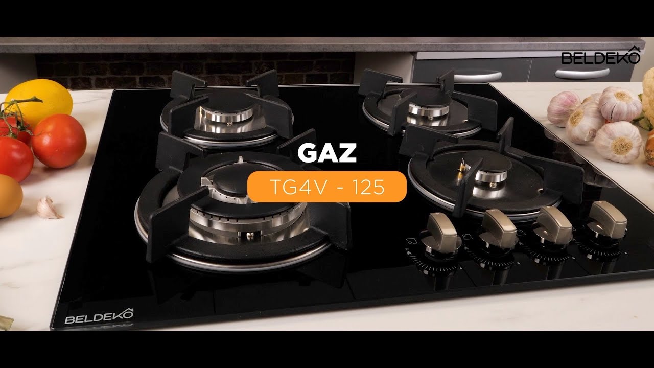 Plaque de cuisson gaz 4 feux encastrable verre noir Beldeko TG4V-125 7800W
