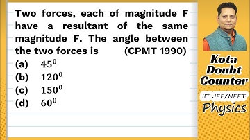 Two forces, each of magnitude F have a resultant of the same magnitude F. The angle between the two