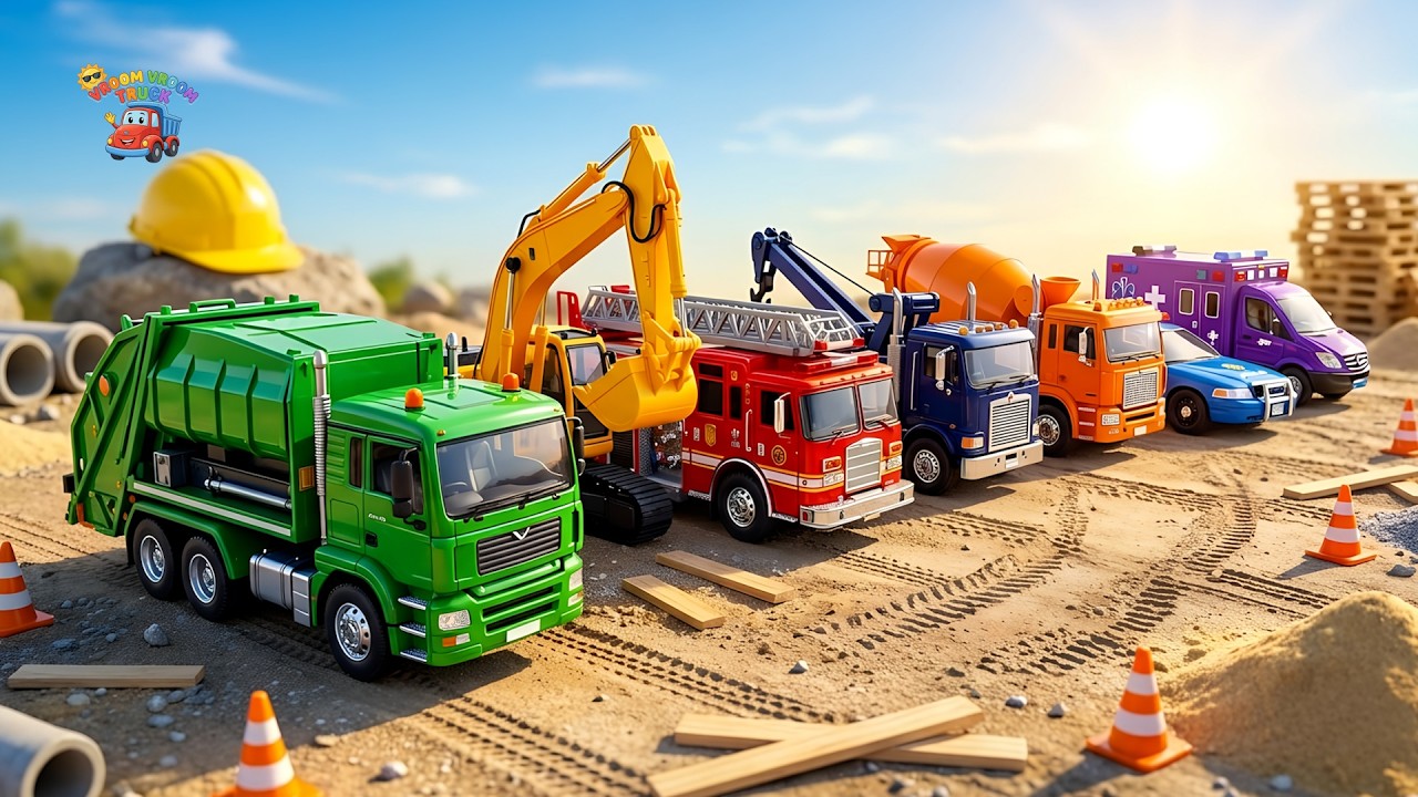 Rainbow Rescue & Build! Seven Colorful Trucks Save the Day   Kids Construction Song