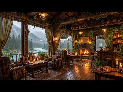 Cozy Irish Pub Ambience 🍀 Calm Celtic Music by the Fireplace in a Rainy Tavern