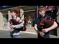 Two Scottish Pipers Playing Bagpipes Music City Centre Perth Perthshire Scotland