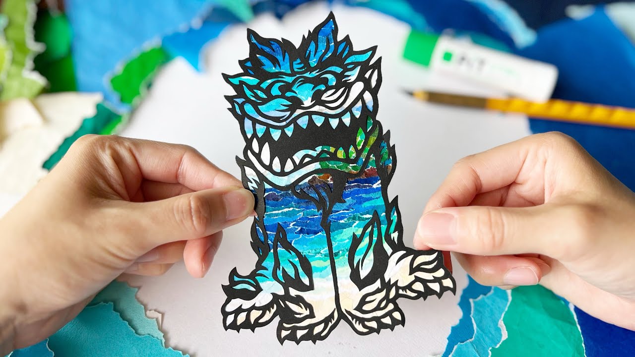ちぎり絵×切り絵】で沖縄シーサーを描きました🦁🩵ICan't Believe This
