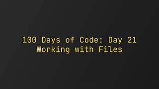 Day 21   100 Days of Code